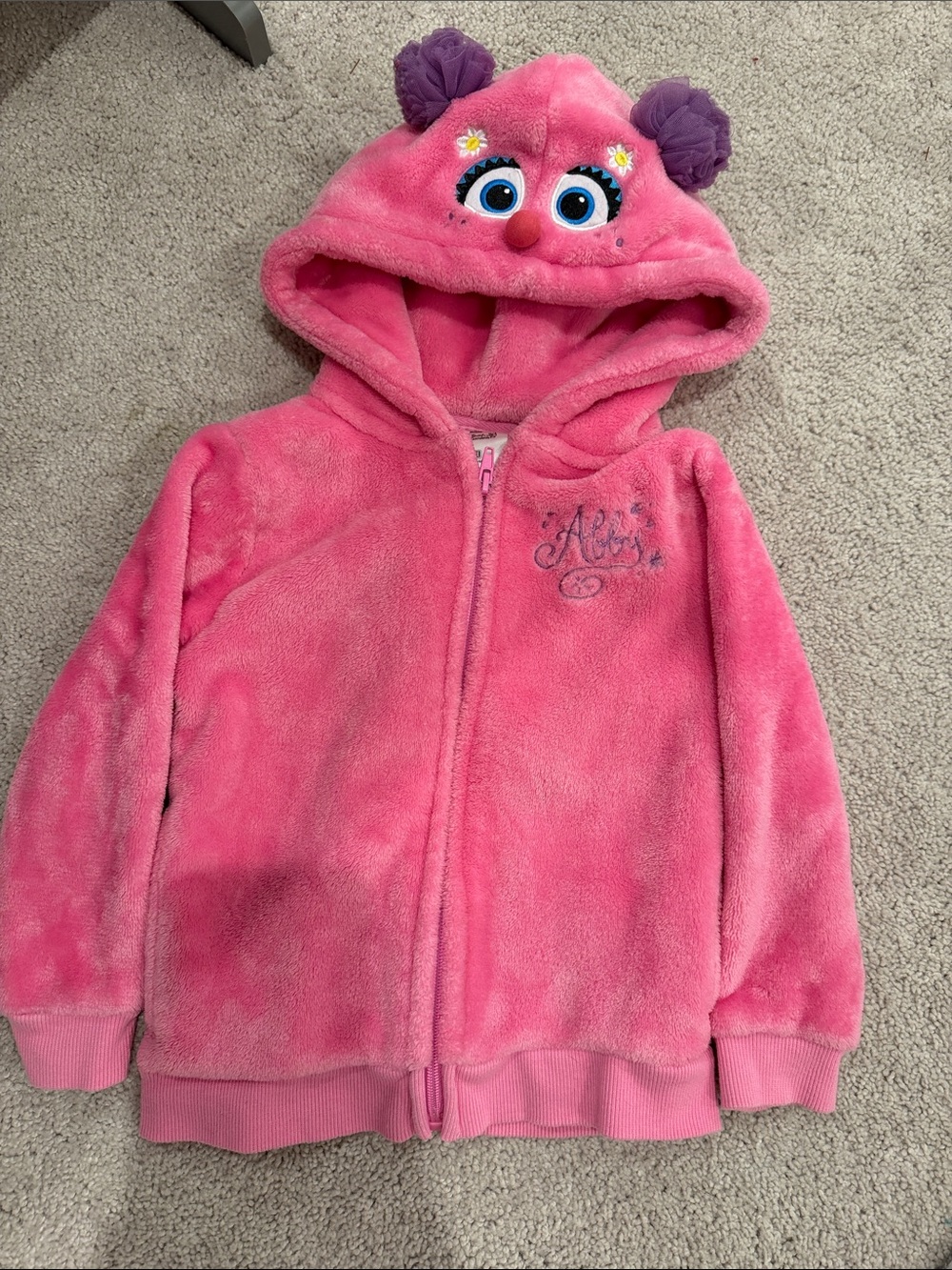 Girls Plush Pink Hooded Sesame Street Jacket with hood 5T